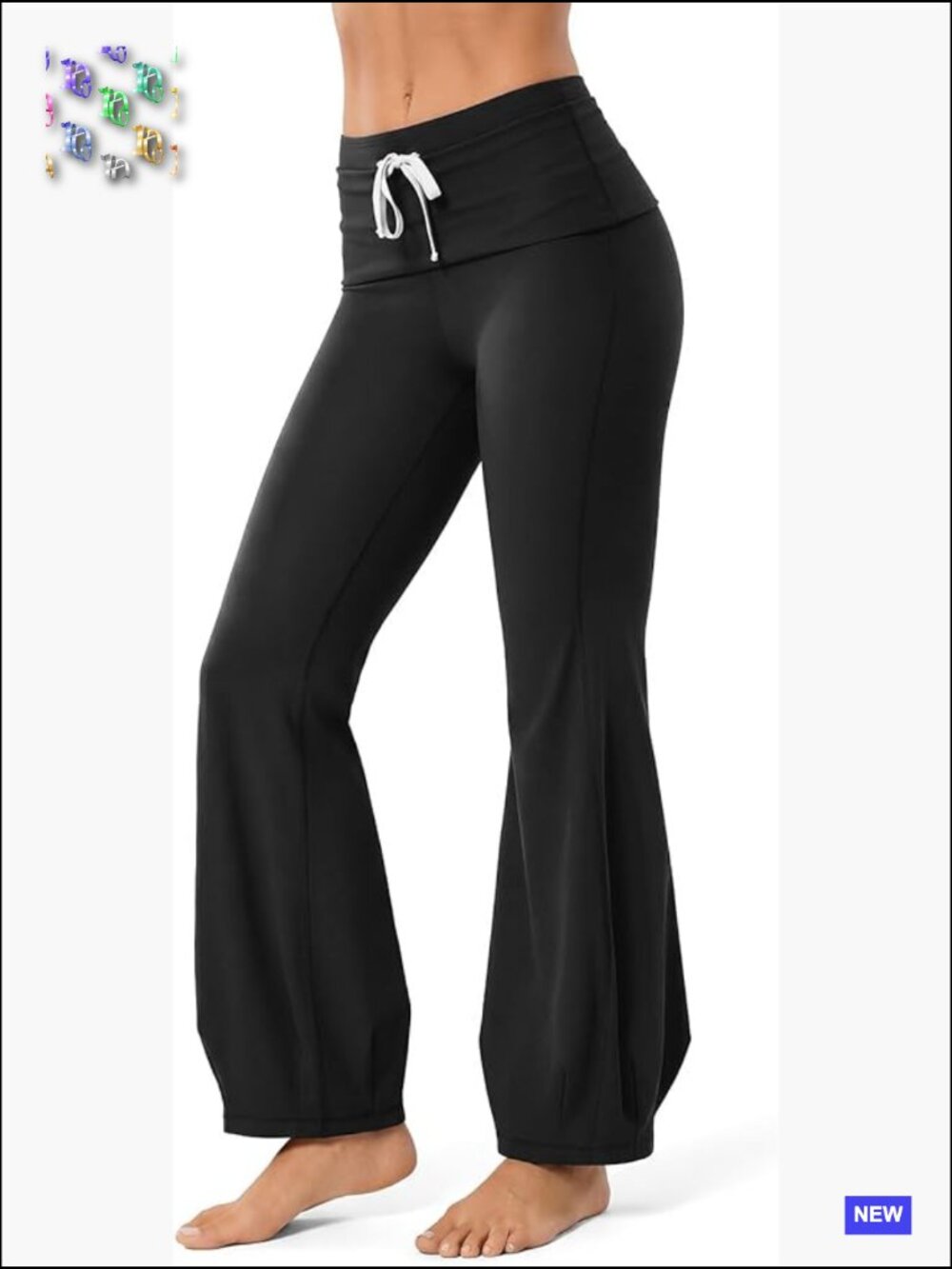 High Waist Tummy Control Flare Yoga Pants - Fold Over Drawstring Active
